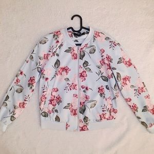 Blue Floral Bomber Jacket - Forever 21